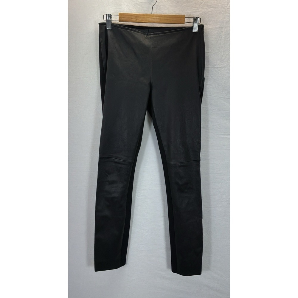 Akris Punto Lambskin Nappa Leather Front Fitted Pants Womens US 6 Black BabySoft